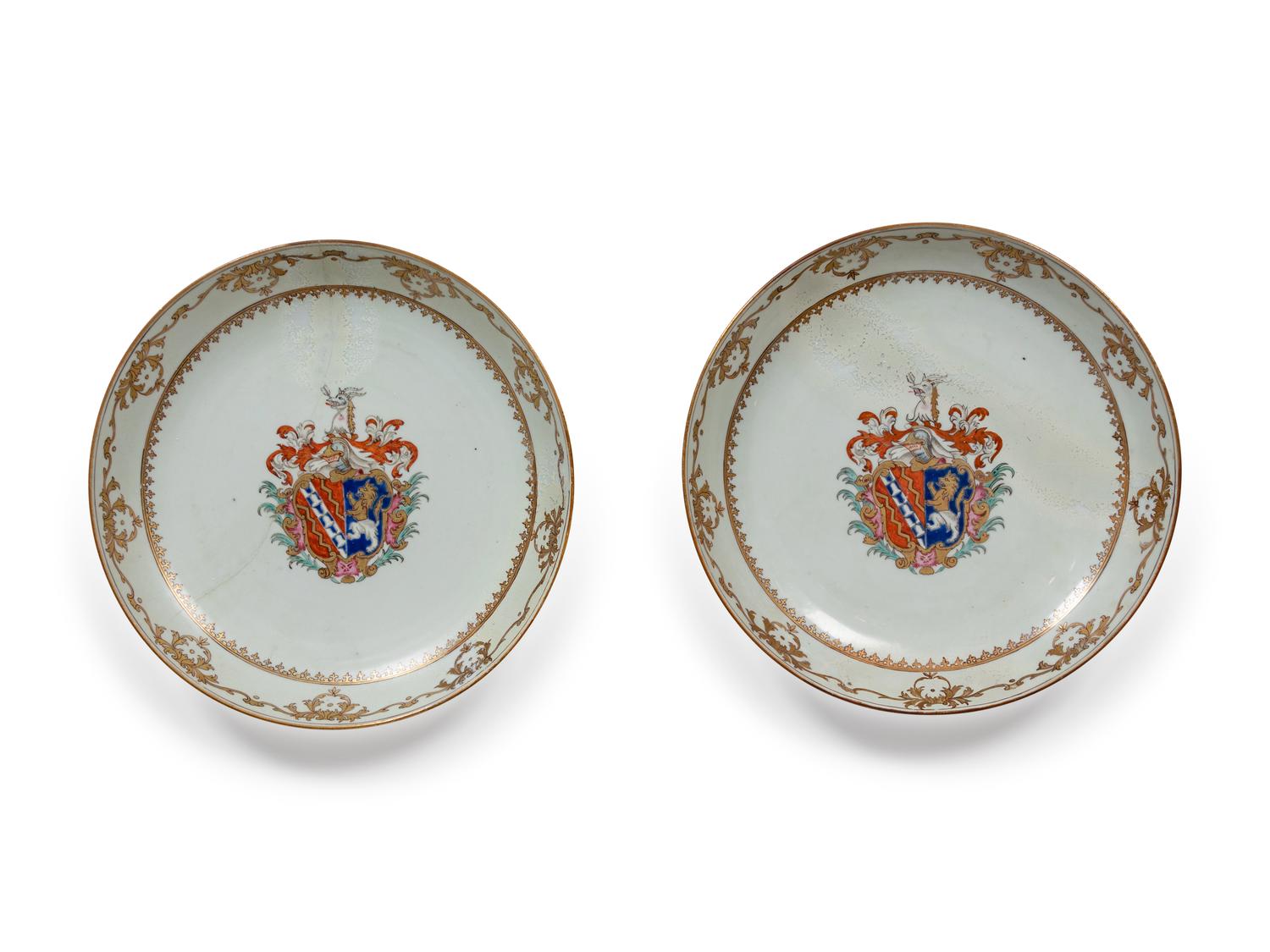 Two Chinese Export Porcelain Armorial Plates