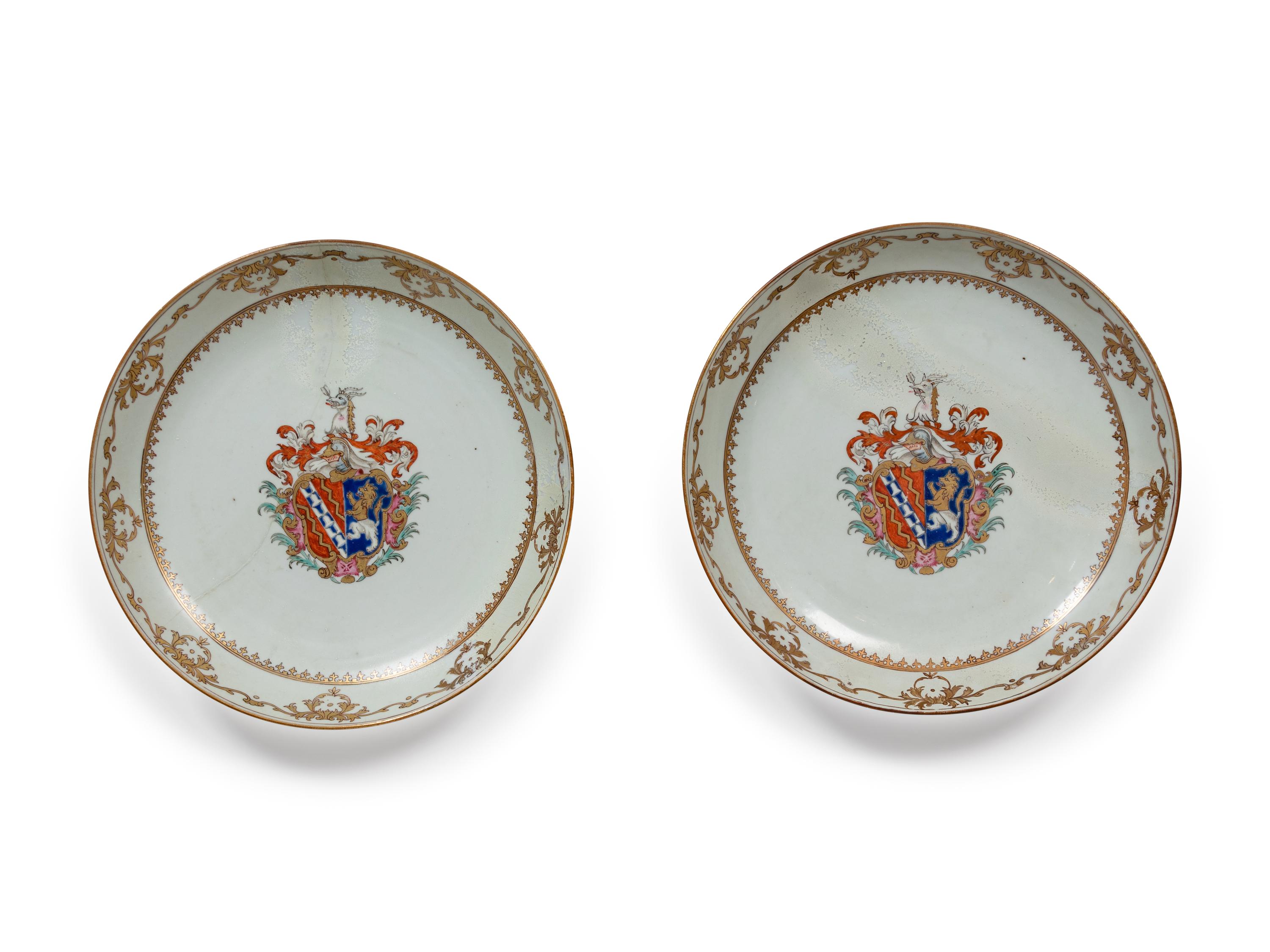 Two Chinese Export Porcelain Armorial Plates