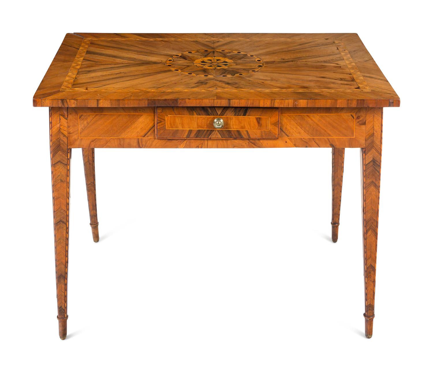 A Continental Figured Walnut and Marquetry Side Table