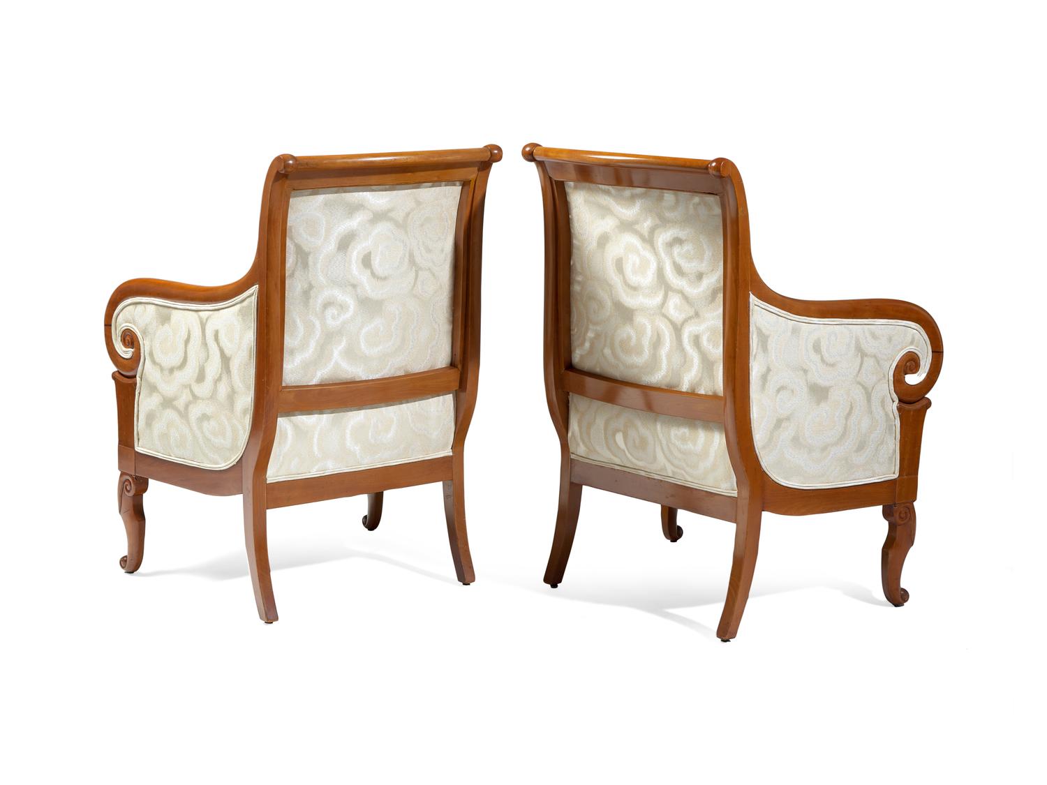 A Pair of Louis Philippe Amaranth-Inlaid Fruitwood Bergéres