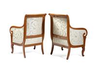 A Pair of Louis Philippe Amaranth-Inlaid Fruitwood Bergéres