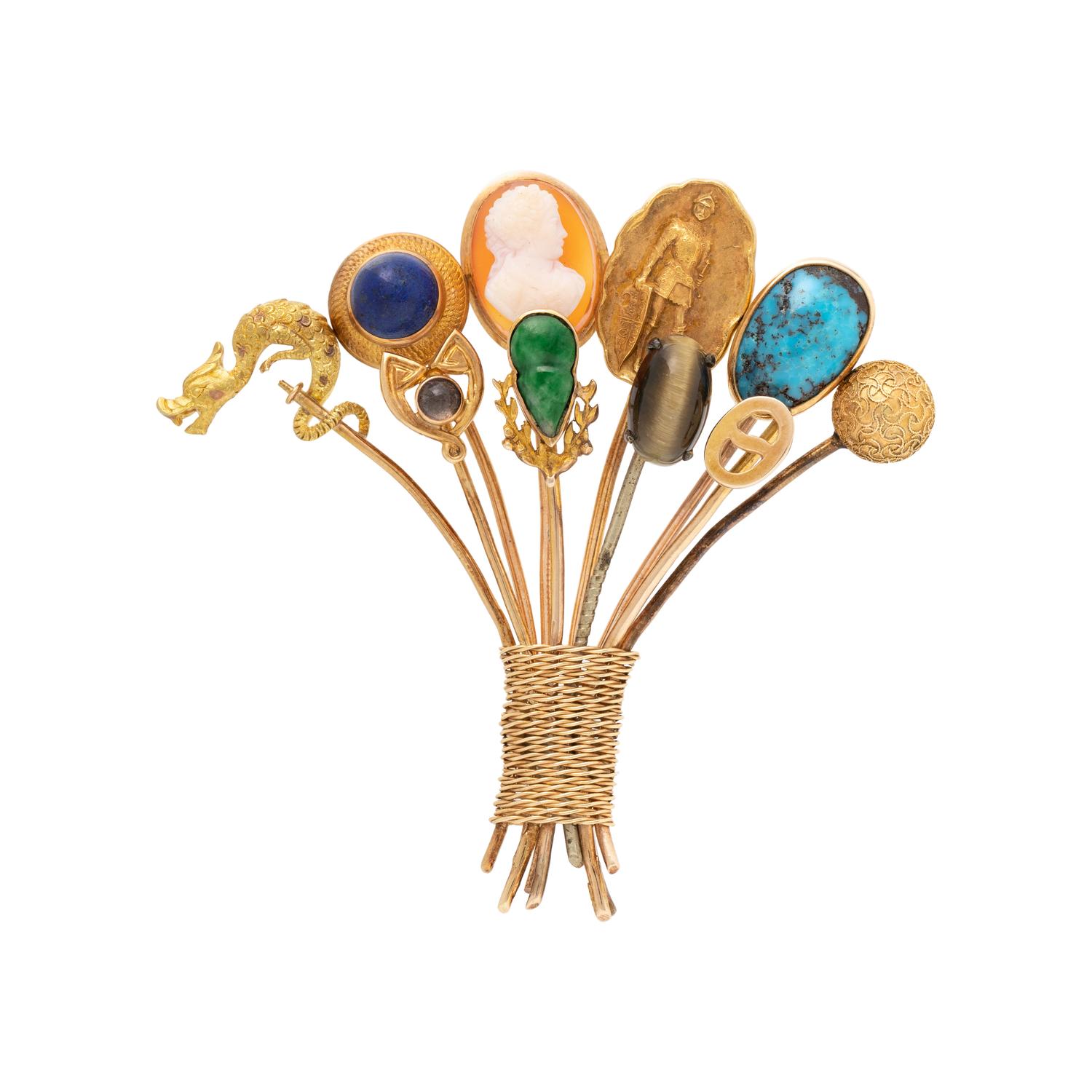 MULTIGEM STICKPIN BROOCH