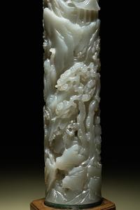 A Pair of Carved Celadon Jade Cylindrical Parfumiers