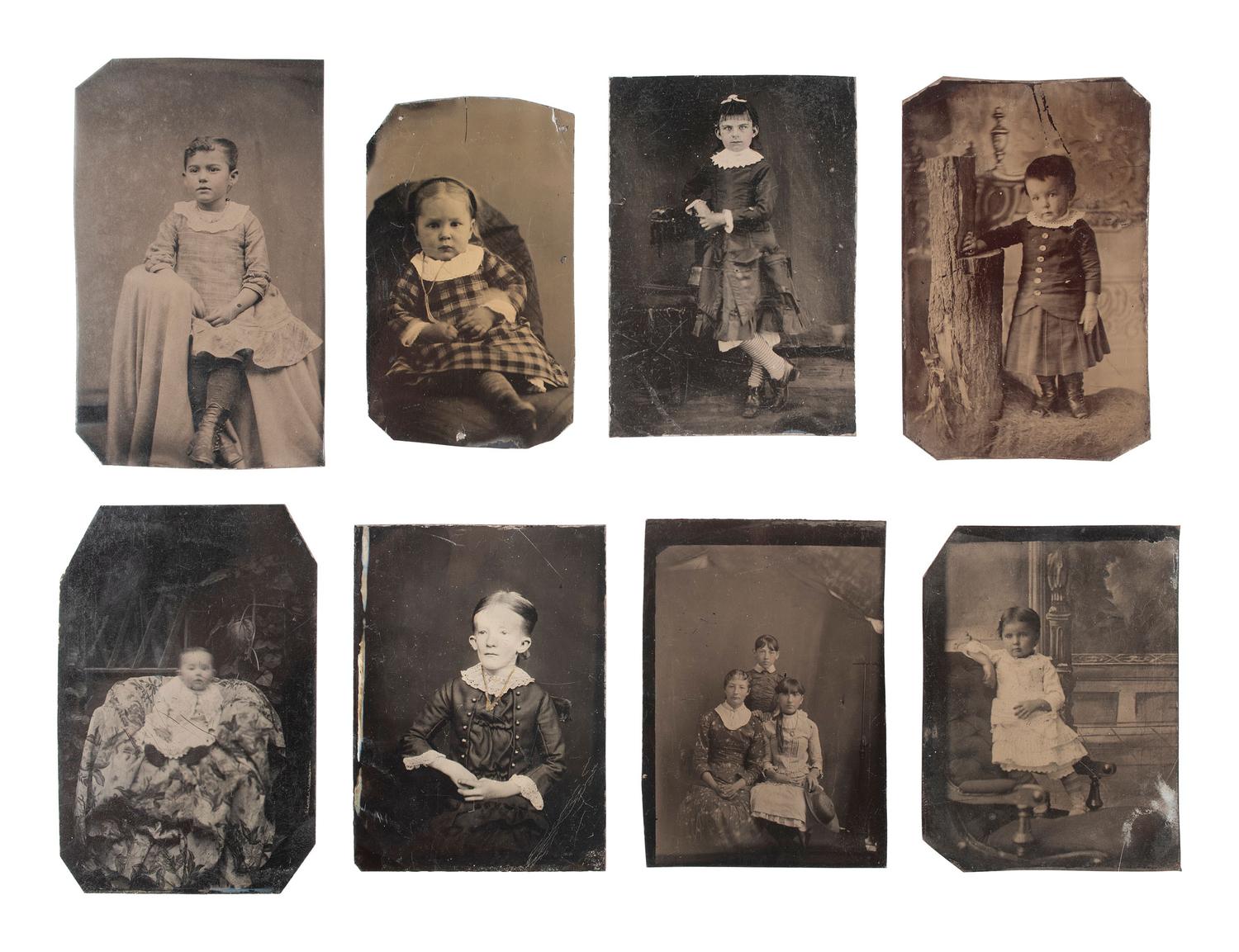 [EARLY PHOTOGRAPHY]. 50+ tintypes of children and families, incl. African American child.