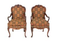 A Pair of Upholstered Open Armchairs Height 38 3/4 inches. — 18TH CENTURY