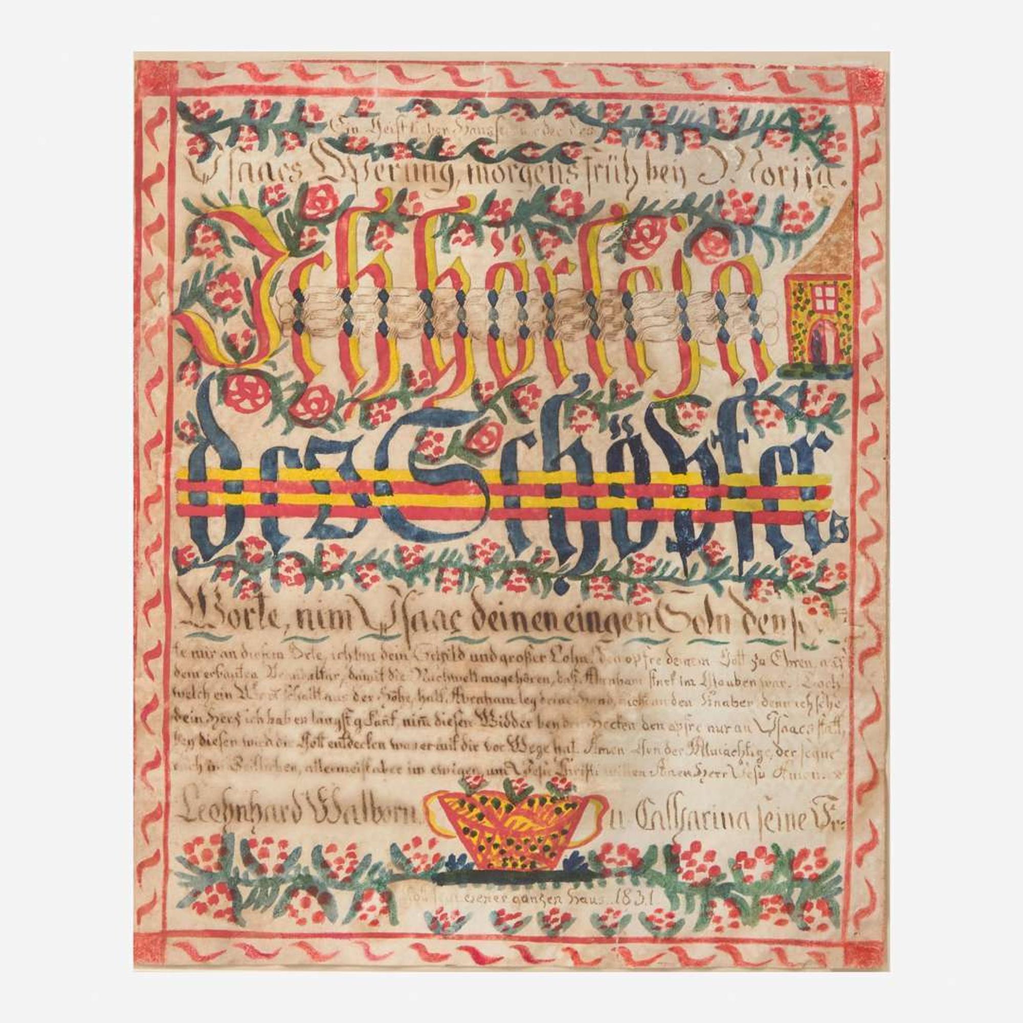 Heinrich Englehardt (active 1819-1836) Fraktur: A House Blessing, dated "1831"