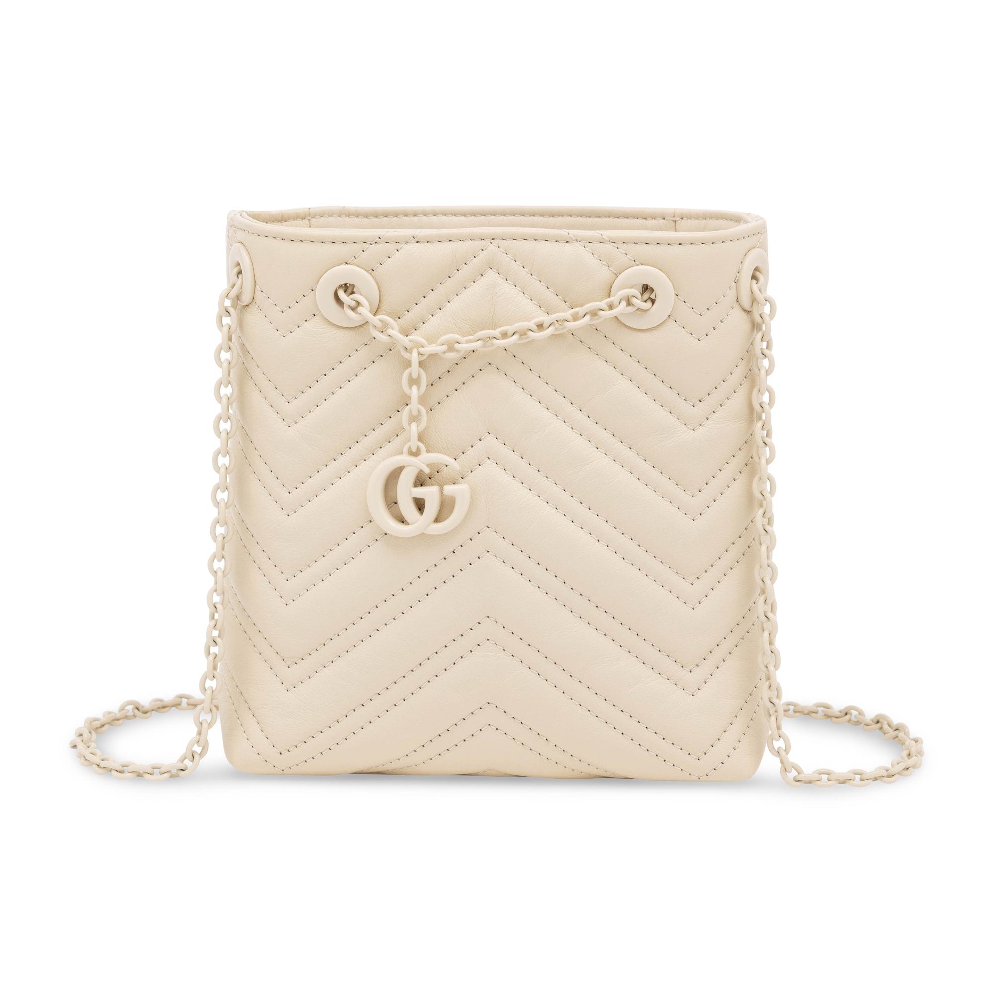 Gucci, Mini Marmont Bucket Bag in Alabaster Leather