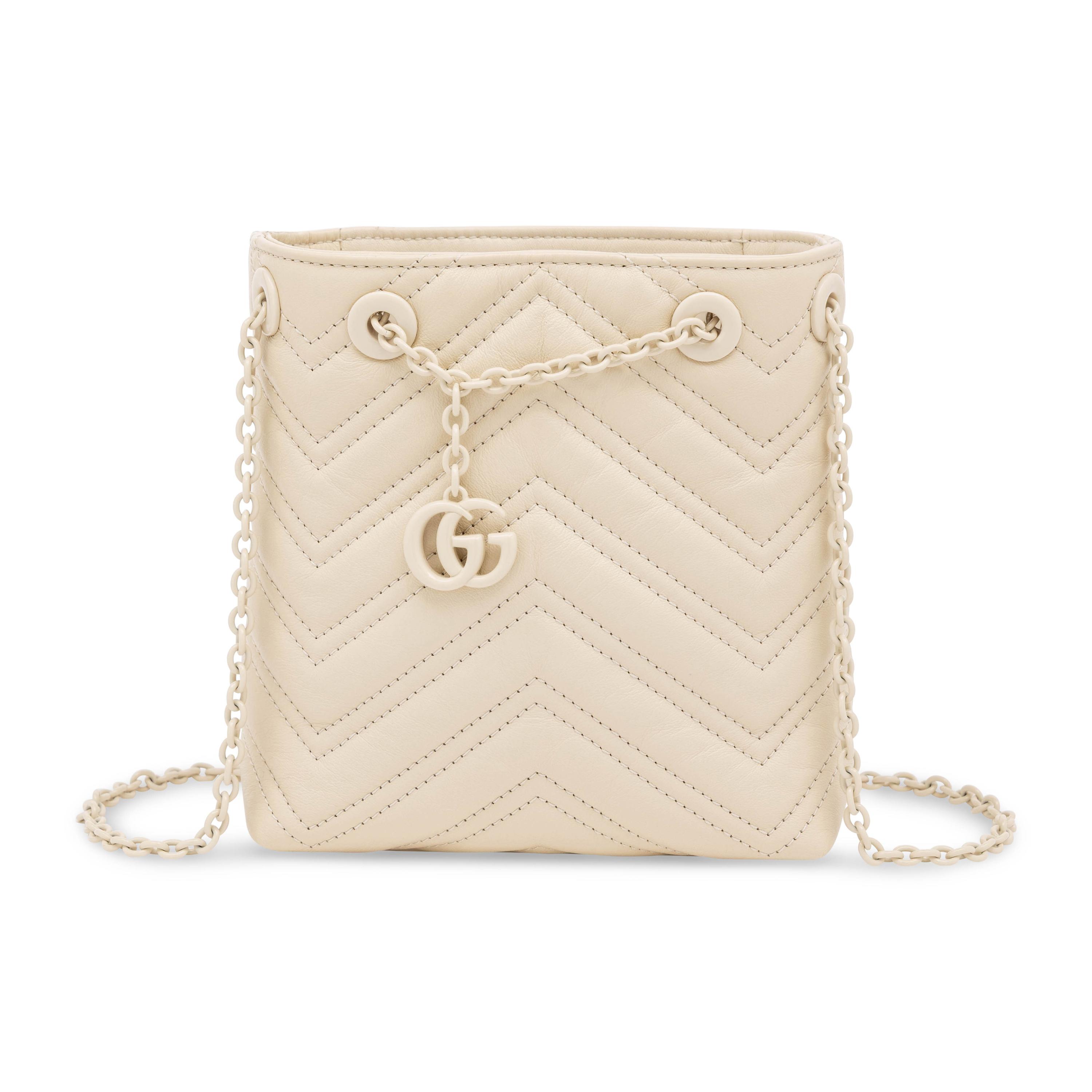 Gucci, Mini Marmont Bucket Bag in Alabaster Leather