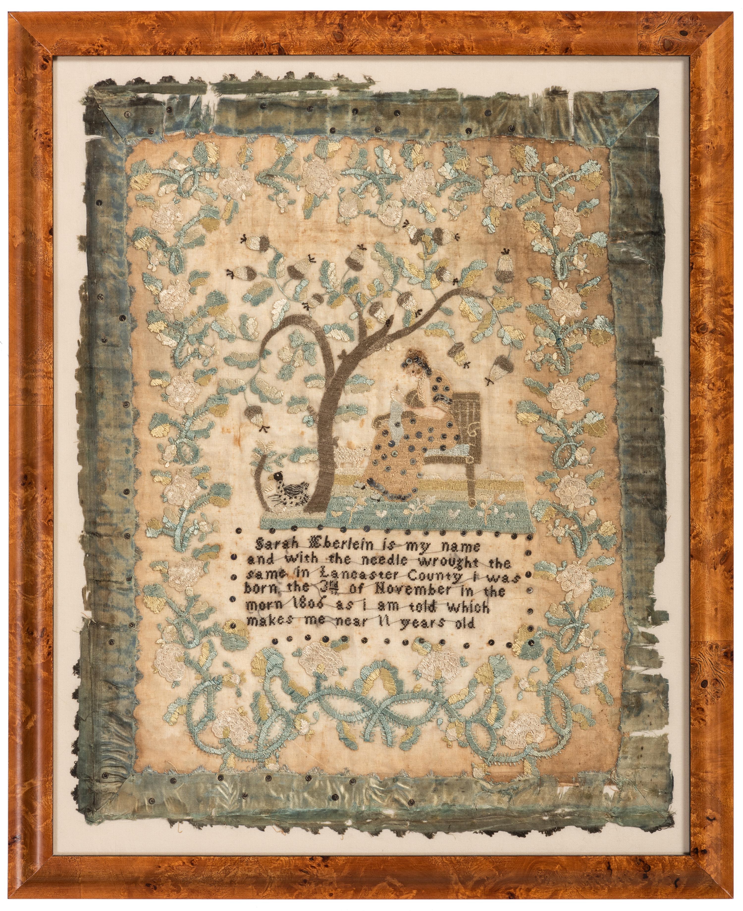 A Lancaster County Needlework Sampler, Likely from the School of Leah Bratten Galligher Meguier