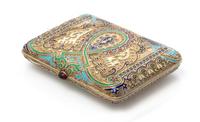 A Russian Silver-Gilt and Enamel Cigarette Case, Mark of 11th Artel, Moscow, Early 20th Century, the case having a gilt wash ground and