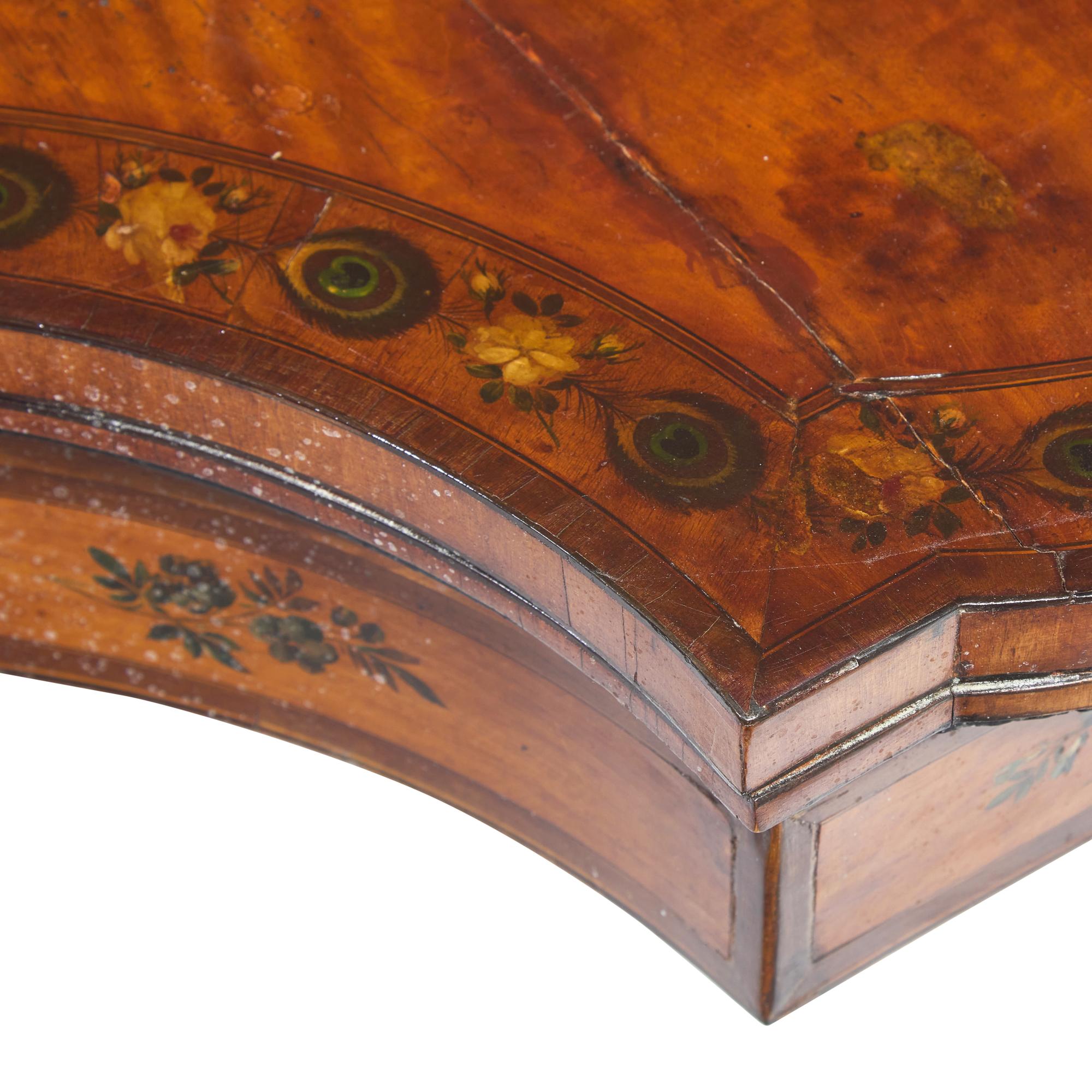 A George III Inlaid and Paint-Decorated Satinwood and Mahogany Games Table