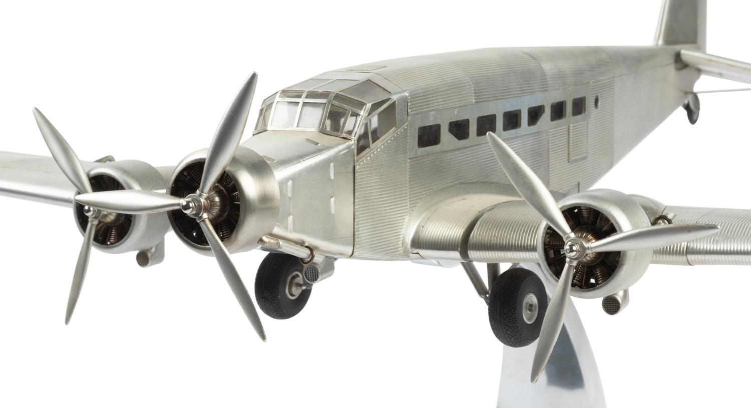 An Aluminum Scale Model of a Junkers JU 52 Transport Airplane