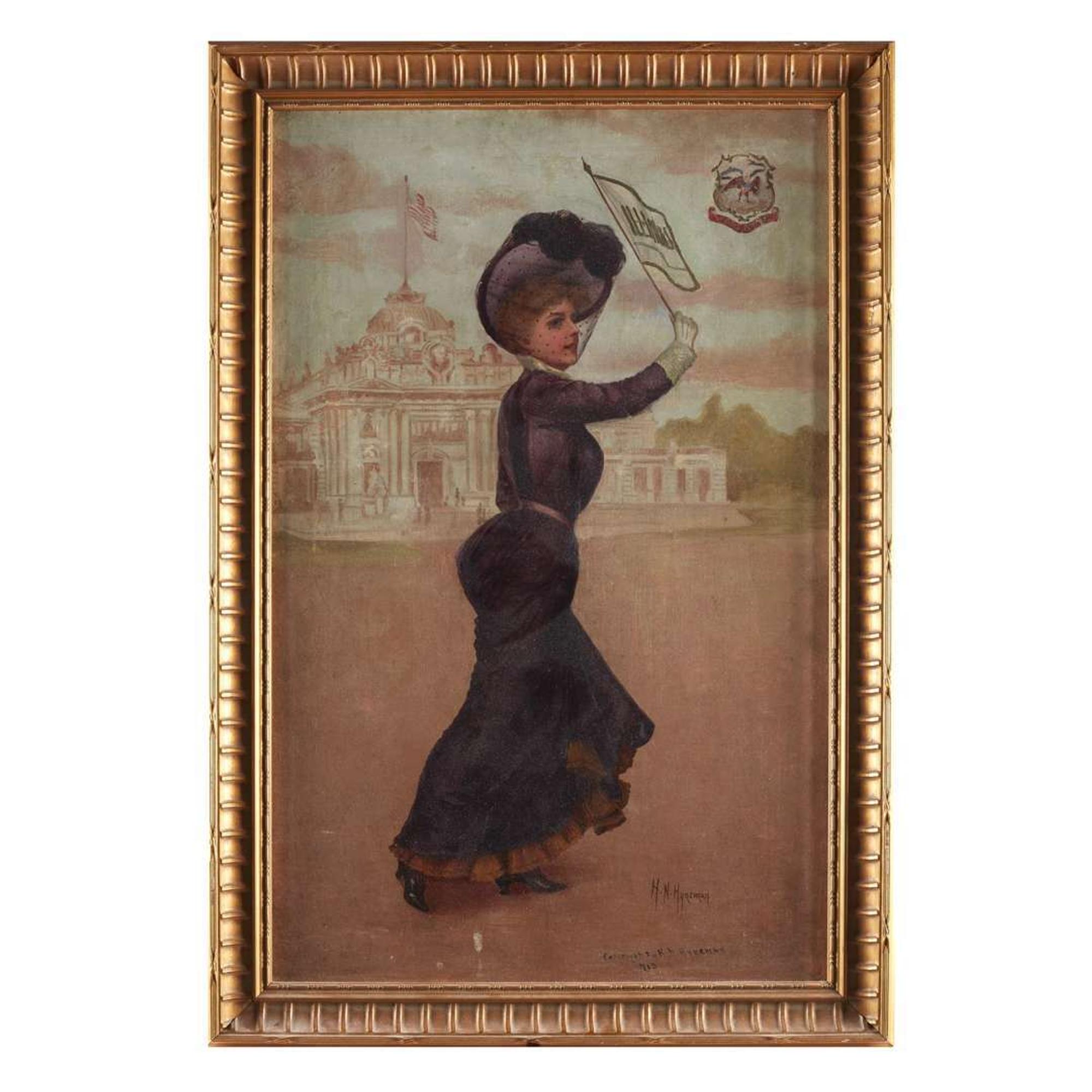 Herman N. Hyneman (1849-1907) Young Lady and Illinois State Building at the St. Louis World's Fair, 1904