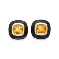 YELLOW GOLD, CITRINE AND ONYX EARCLIPS