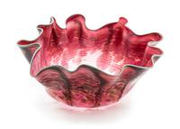 Dale Chihuly, (American, b. 1941), Large Alizarin Crimson Macchia with Teal Lip Wrap, 1986