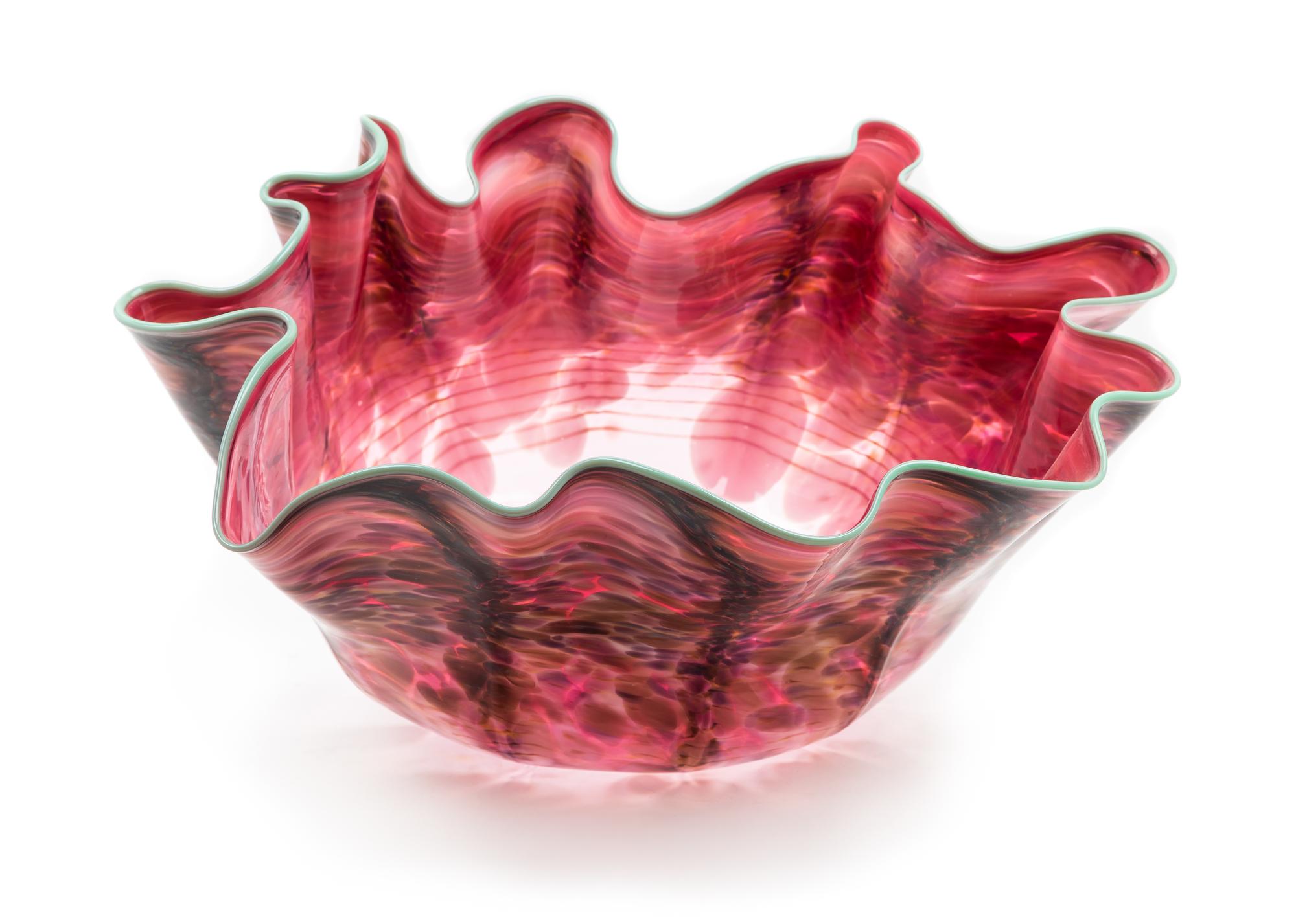 Dale Chihuly, (American, b. 1941), Large Alizarin Crimson Macchia with Teal Lip Wrap, 1986