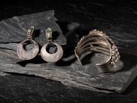 Sterling Silver and Shell Cluster Cuff Bracelet, PLUS