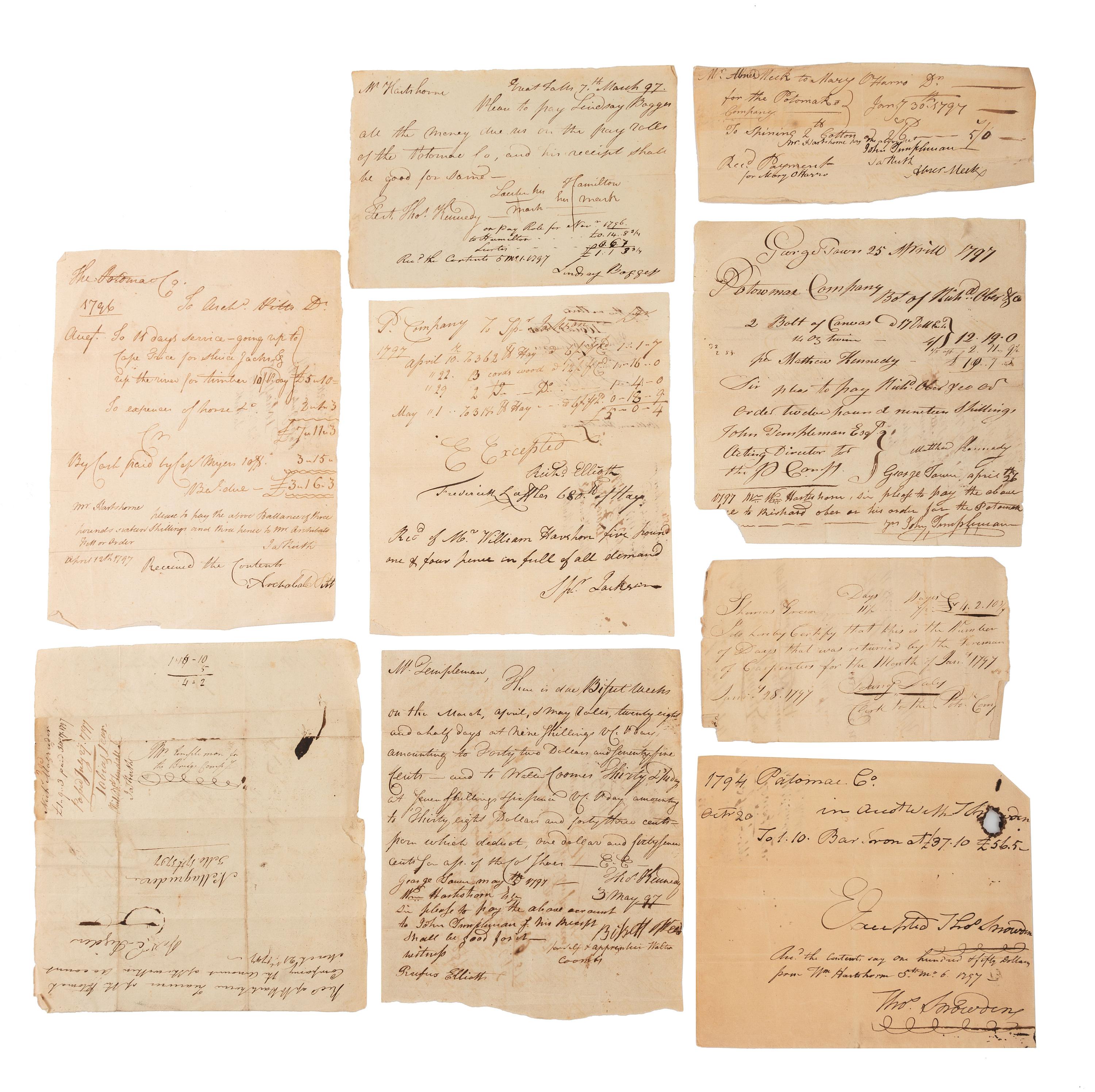 [COLONIAL] Late 18th Century receipts, including the Indian Queen Tavern, and copies of the Pennsylvania Gazette.