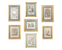 A Group of Seven French Gilt Framed Black and White Engravings — 19TH CENTURY