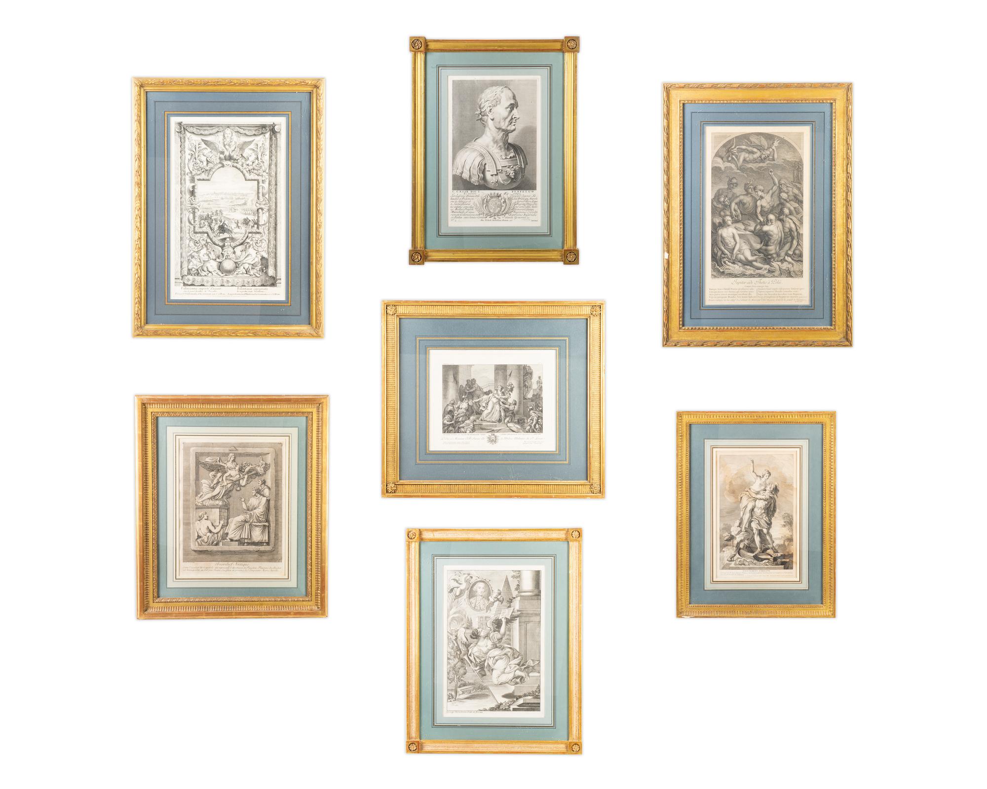 A Group of Seven French Gilt Framed Black and White Engravings — 19TH CENTURY