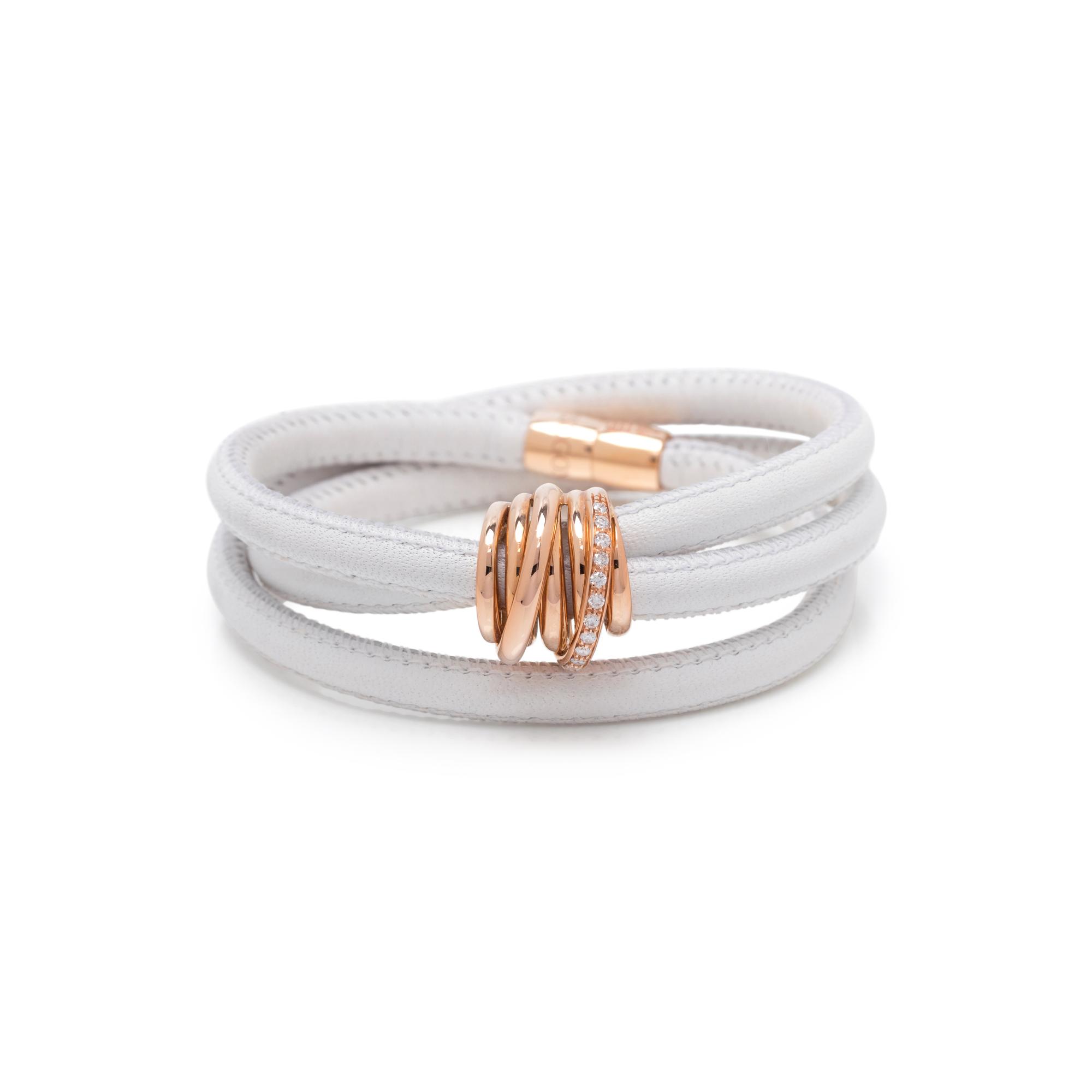 DE GRISOGONO, WHITE LEATHER AND DIAMOND 'ALLEGRA' BRACELET
