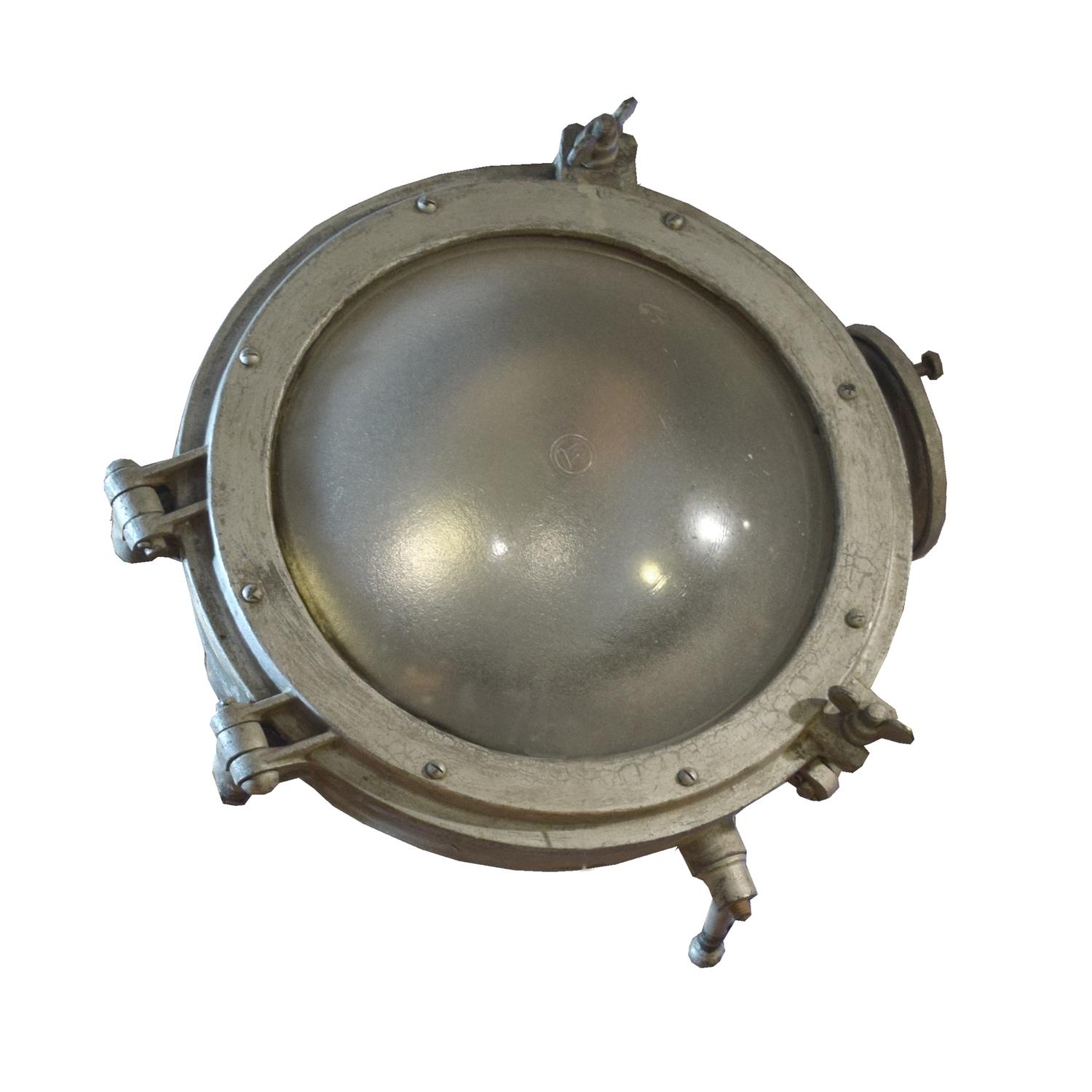 An Industrial Glass and Metal Light Fixture 20" W x 12" D x 20" H — United States, Circa 1950