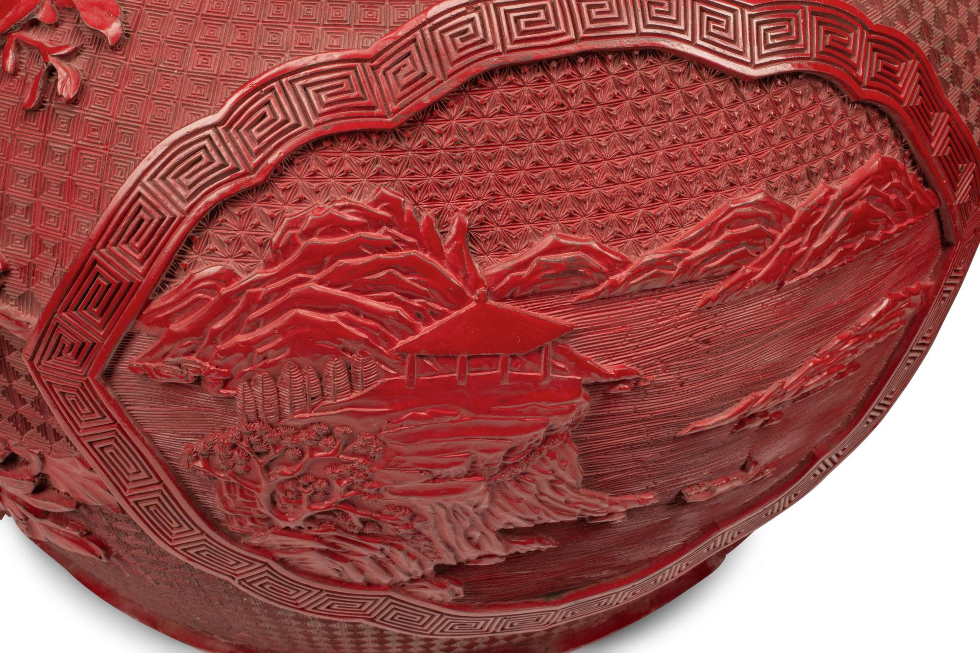 A Pair of Chinese Carved Red Lacquer Vases