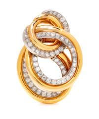 A Yellow Gold, Platinum and Diamond Swirl Brooch, 17.10 dwts.