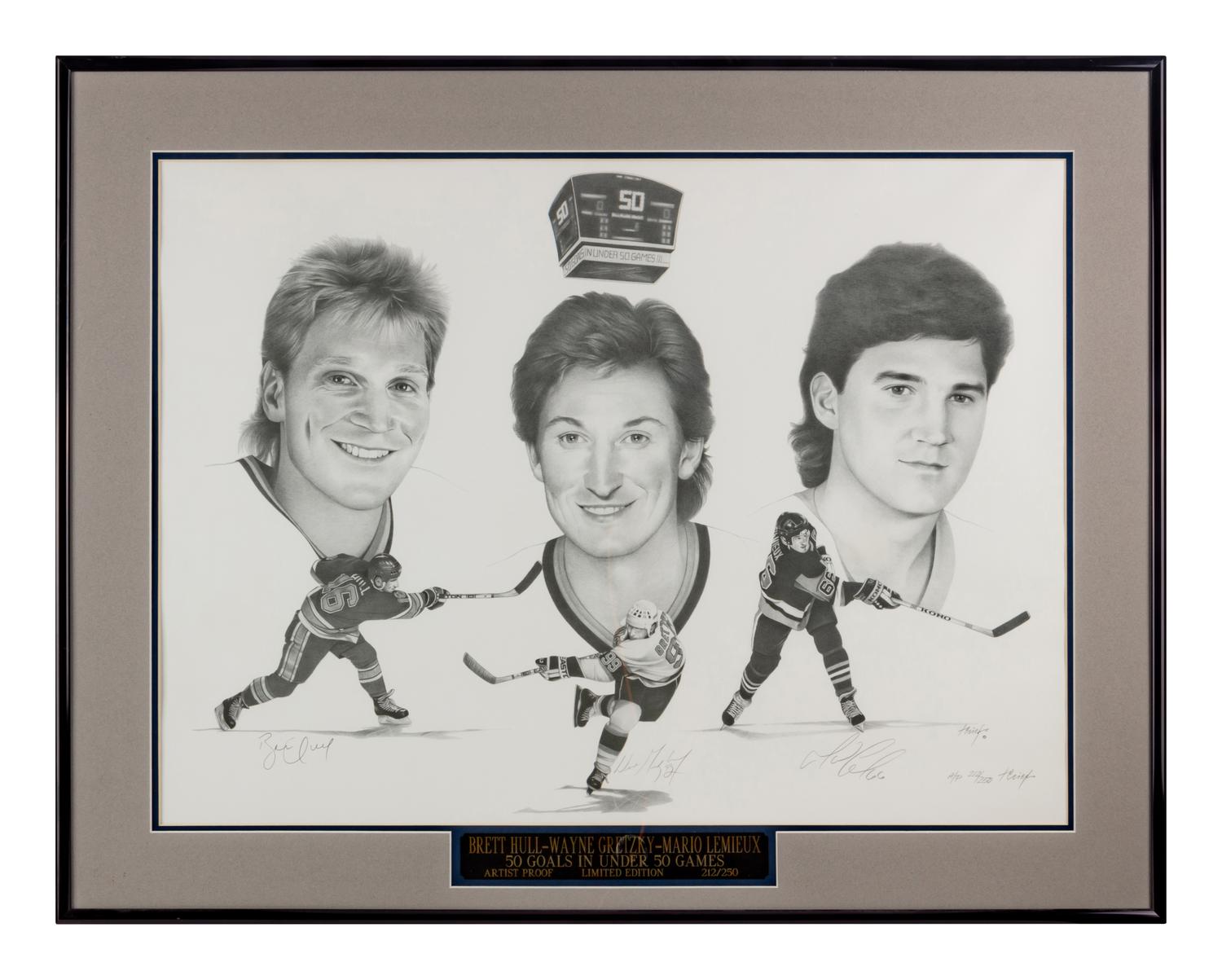 A Large Group of Hockey Hall of Fame Signed Artworks Including Wayne Gretzky and Mario Lemieux
