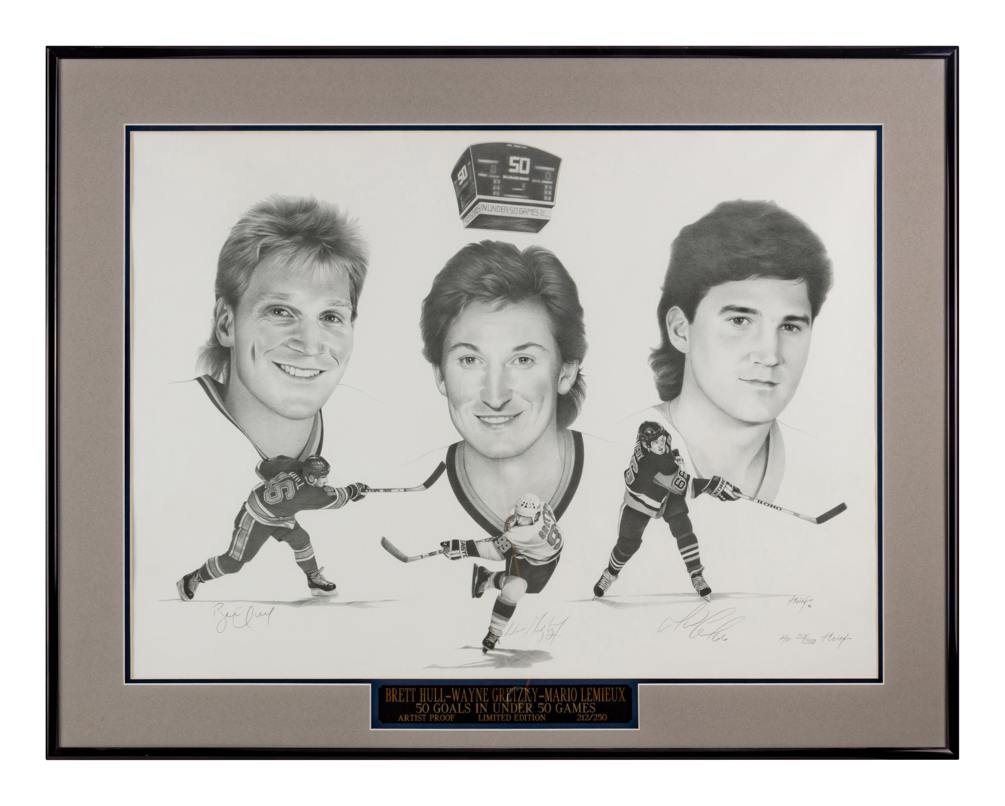 A Large Group of Hockey Hall of Fame Signed Artworks Including Wayne Gretzky and Mario Lemieux