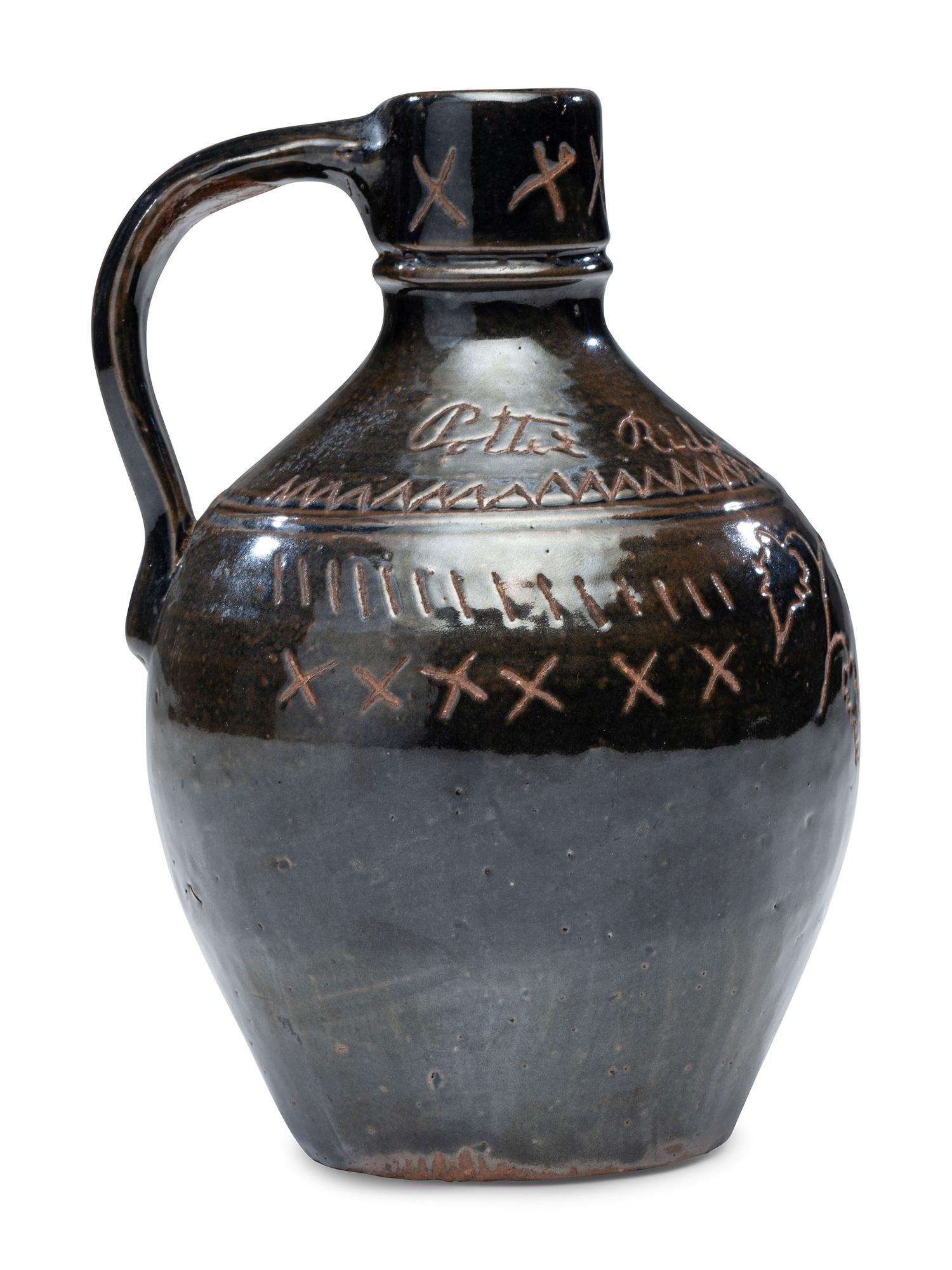 A Potter Ridge Albany Slip-Glazed and Incised Jug