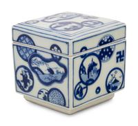 A Japanese Blue and White Porcelain Square Covered Box