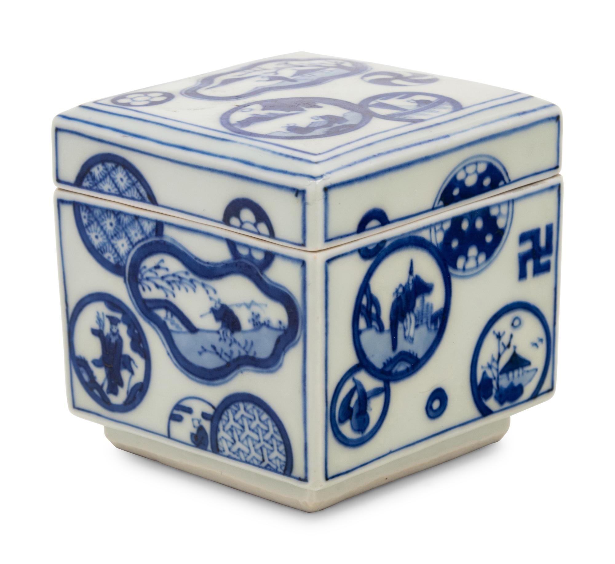 A Japanese Blue and White Porcelain Square Covered Box