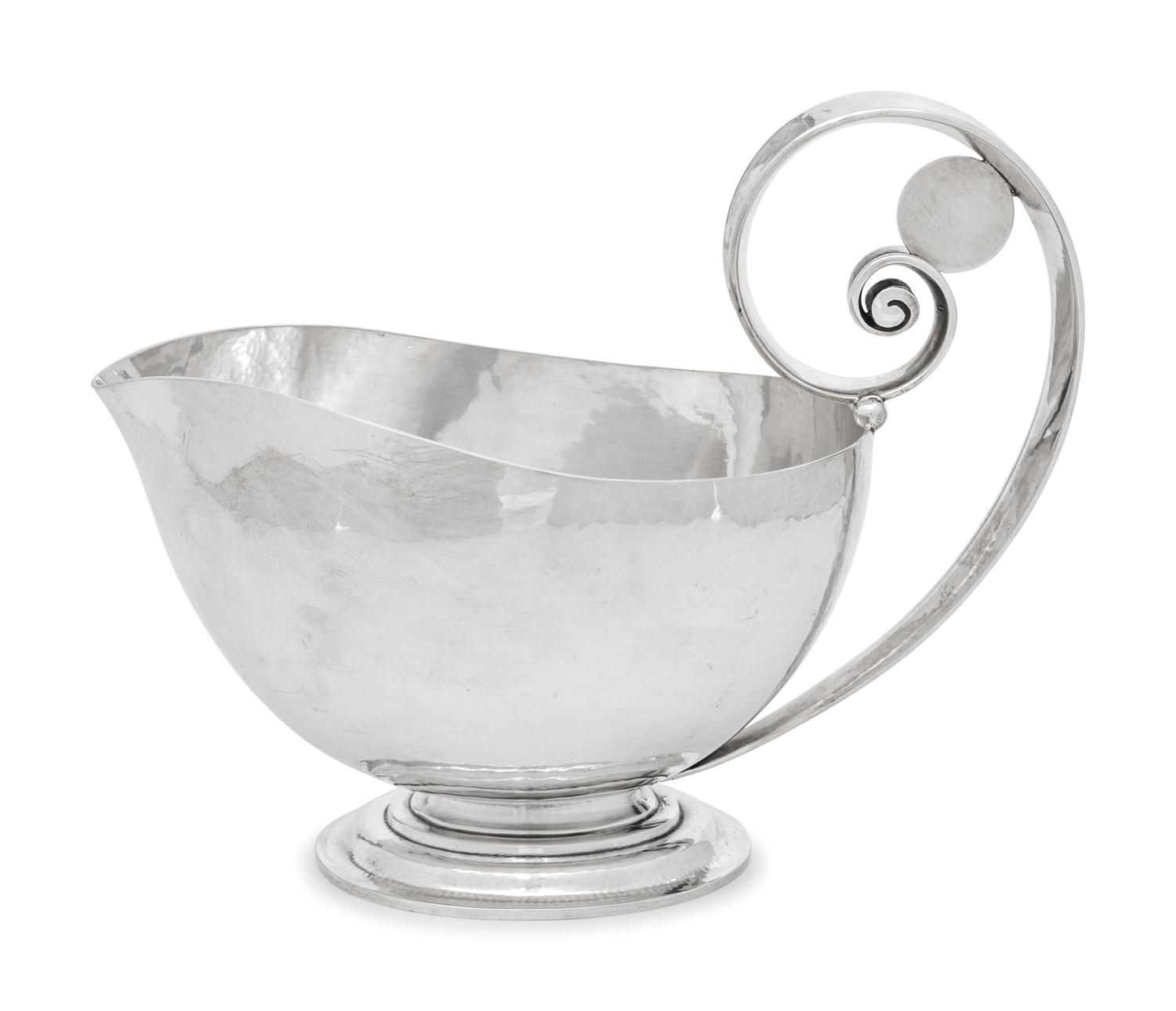 A Johan Rohde for Georg Jensen Schilling Hammered Silver Sauce Boat