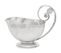 A Johan Rohde for Georg Jensen Schilling Hammered Silver Sauce Boat