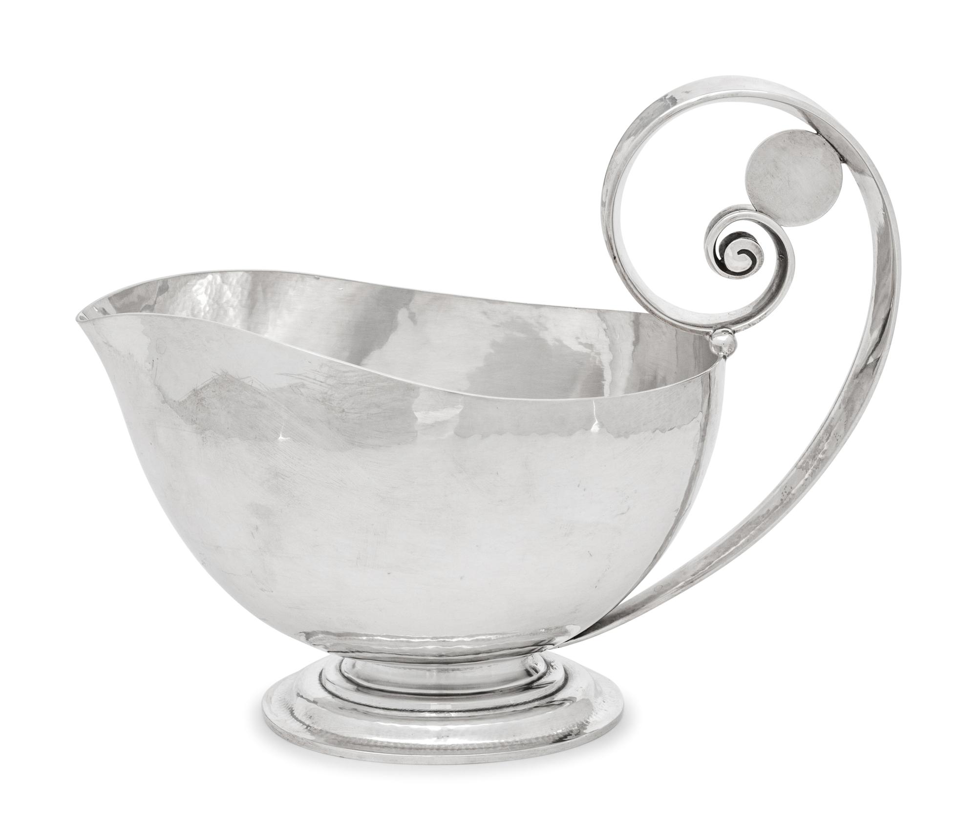 A Johan Rohde for Georg Jensen Schilling Hammered Silver Sauce Boat