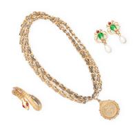 Three Chanel Jewelry Pieces: Earrings and Cuff by Robert Goossens and Pendant Necklace, 1954-74