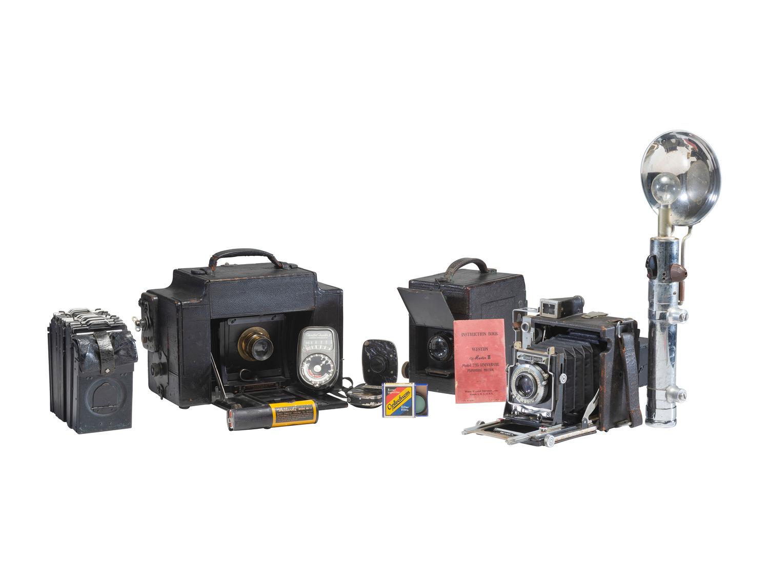 [CAMERAS]. Trio of Graflex and Speed Graphic cameras.