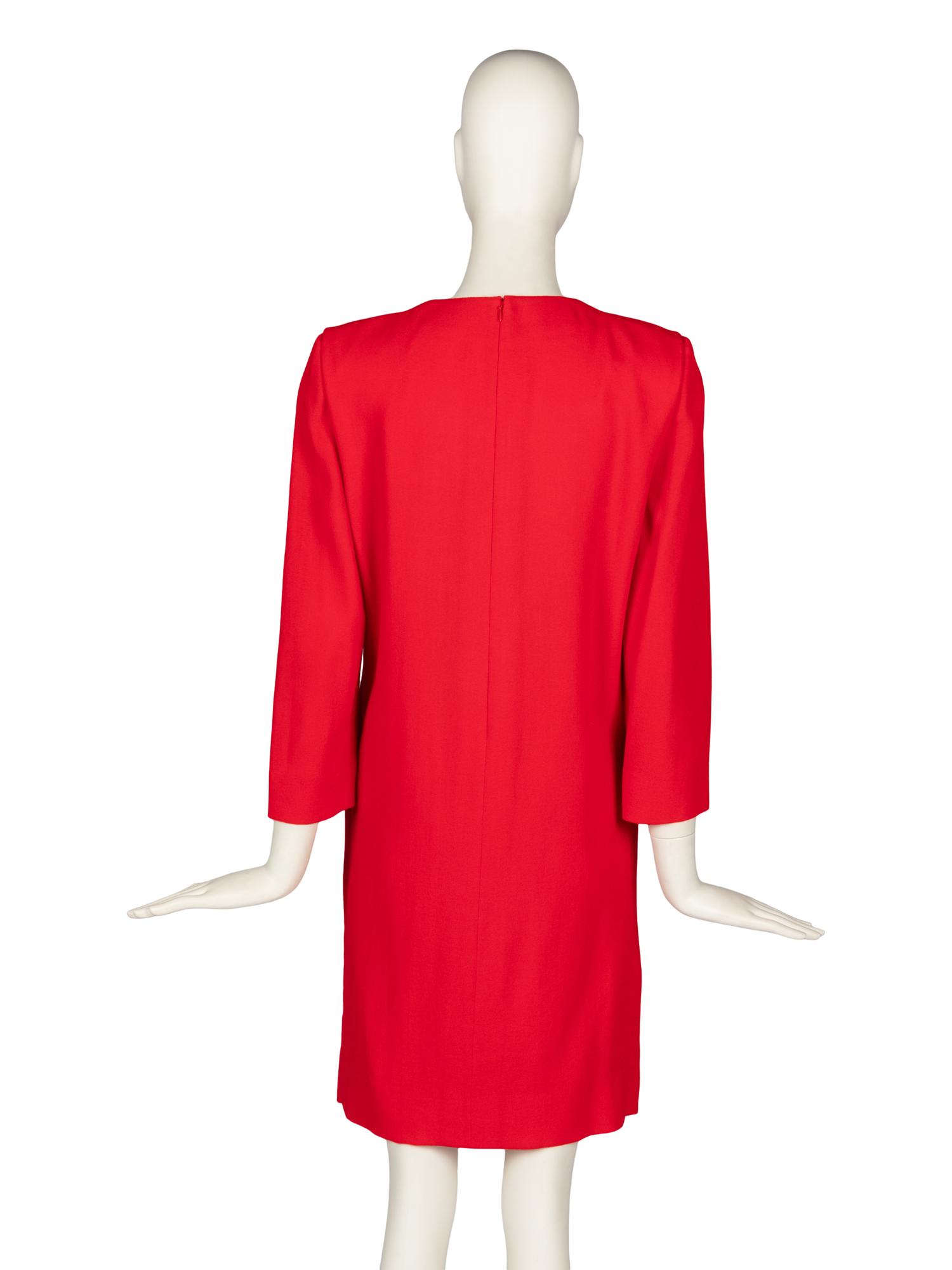 Pierre Cardin Haute Couture Red Dress with Vinyl Accents