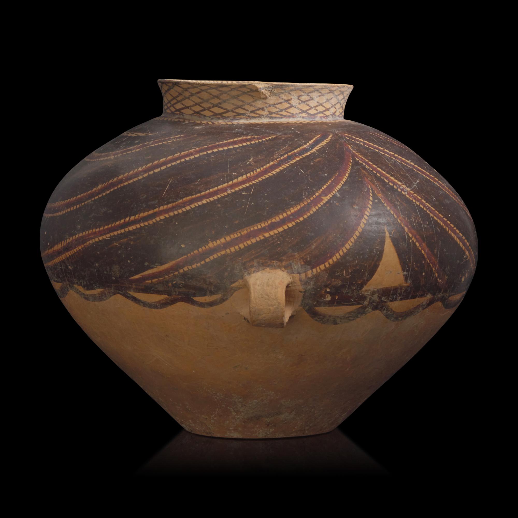 A Chinese Neolithic Painted Pottery Jar, Gansu Province, Majiayao Culture, Banshan Phase, 3rd Millennium B.C.E. — 馬家窯文化半坡類型 彩陶雙耳罐