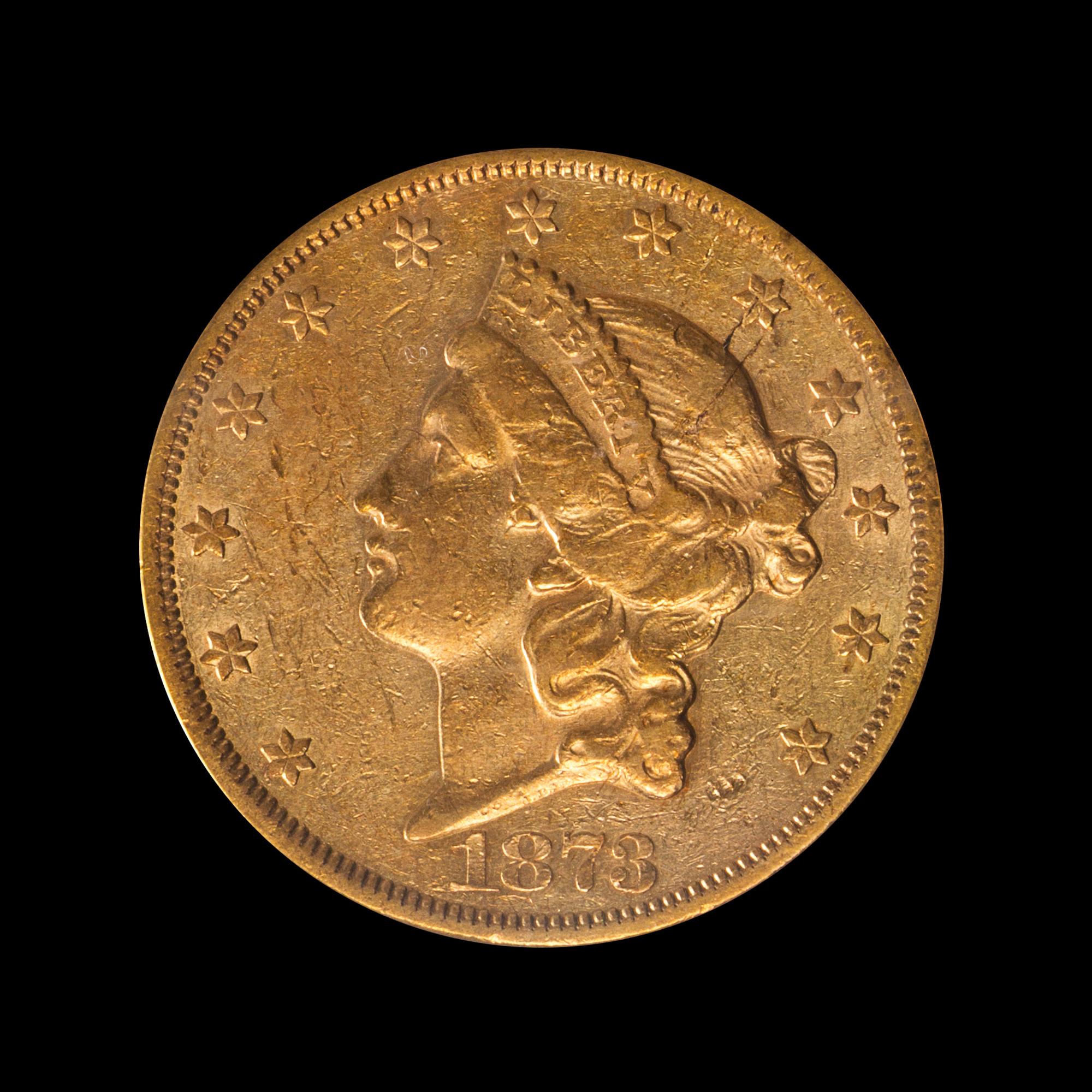 A United States 1873-CC Liberty Head $20 Gold Coin