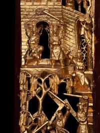 A Pair of Chinese Gilt and Red Lacquered Wood Panels