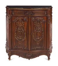 An Italian Carved Walnut Marble-Top Cabinet in the Louis XV Taste
