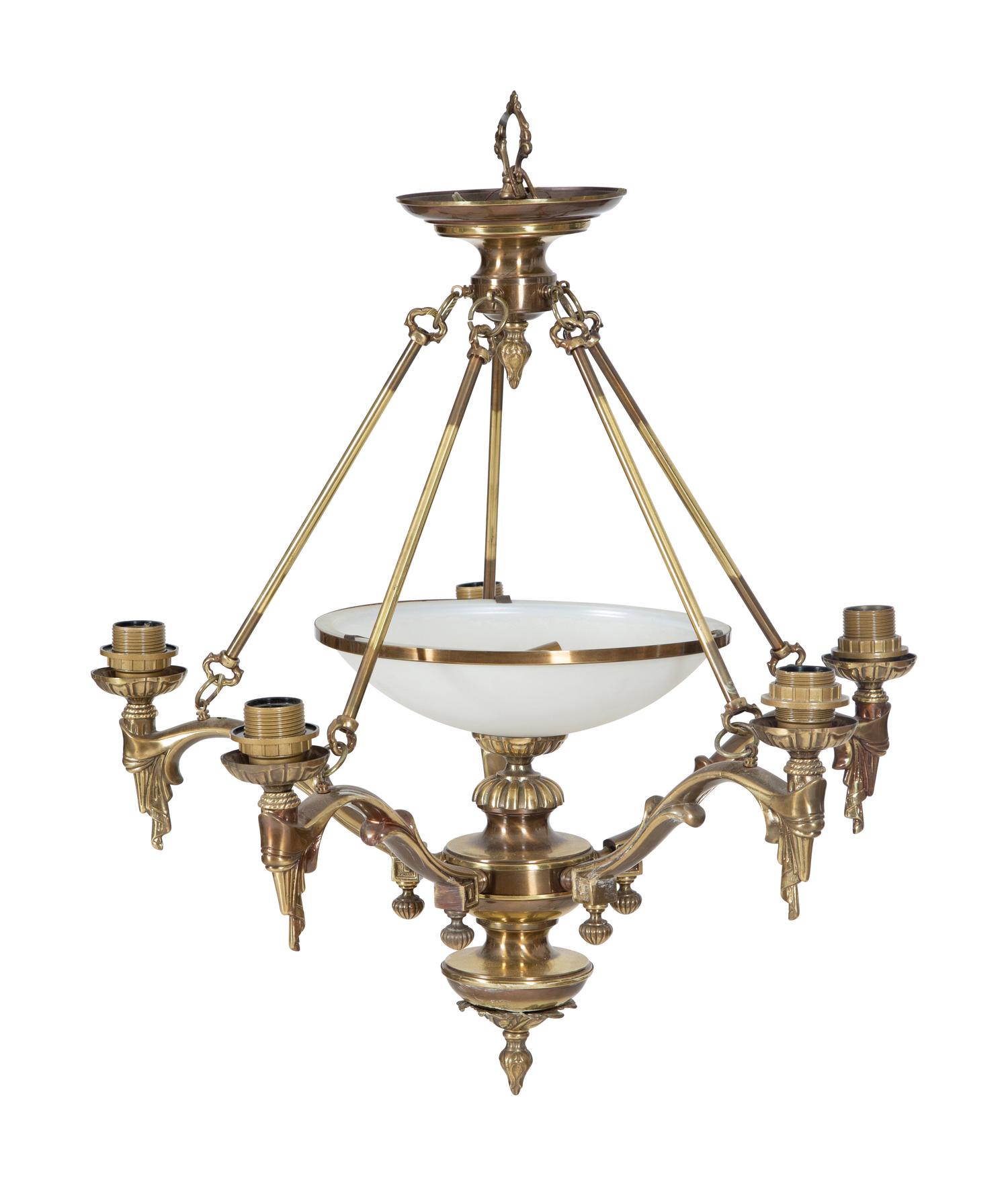 An Empire Style Five Light Gilt Metal Chandelier