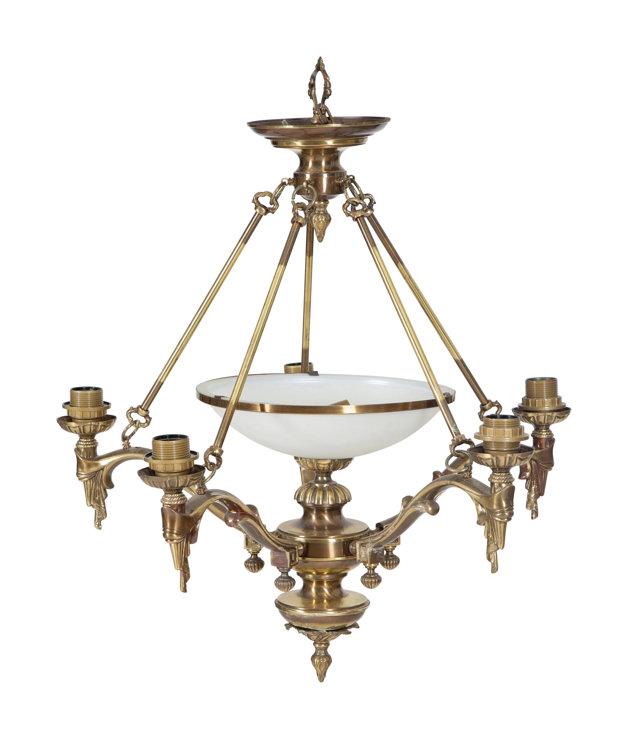 An Empire Style Five Light Gilt Metal Chandelier