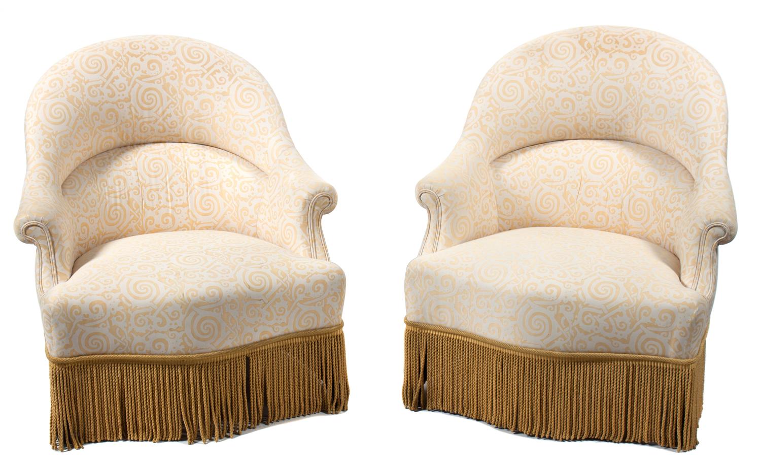 A Pair of Directoire Style Bergeres Height 31 x width 30 x depth 19 inches. — 20TH CENTURY