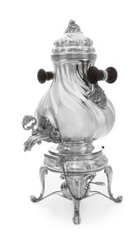 An Italian Silver Kettle on Lamp Stand, Buccellati, Milan, Second Half 20th Century, of twisted baluster form, with foliate handles hav