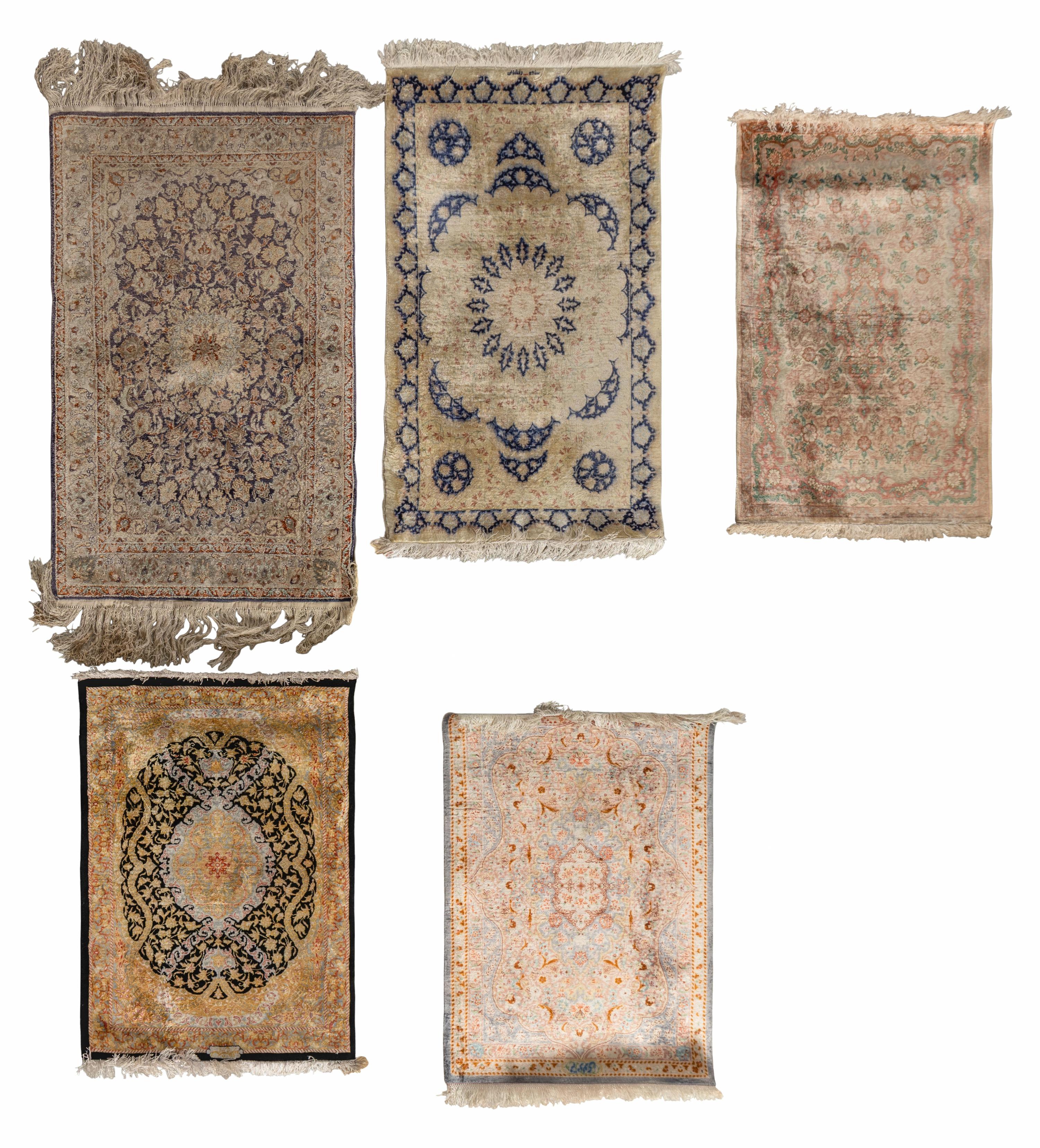 A Group of Five Silk Mats