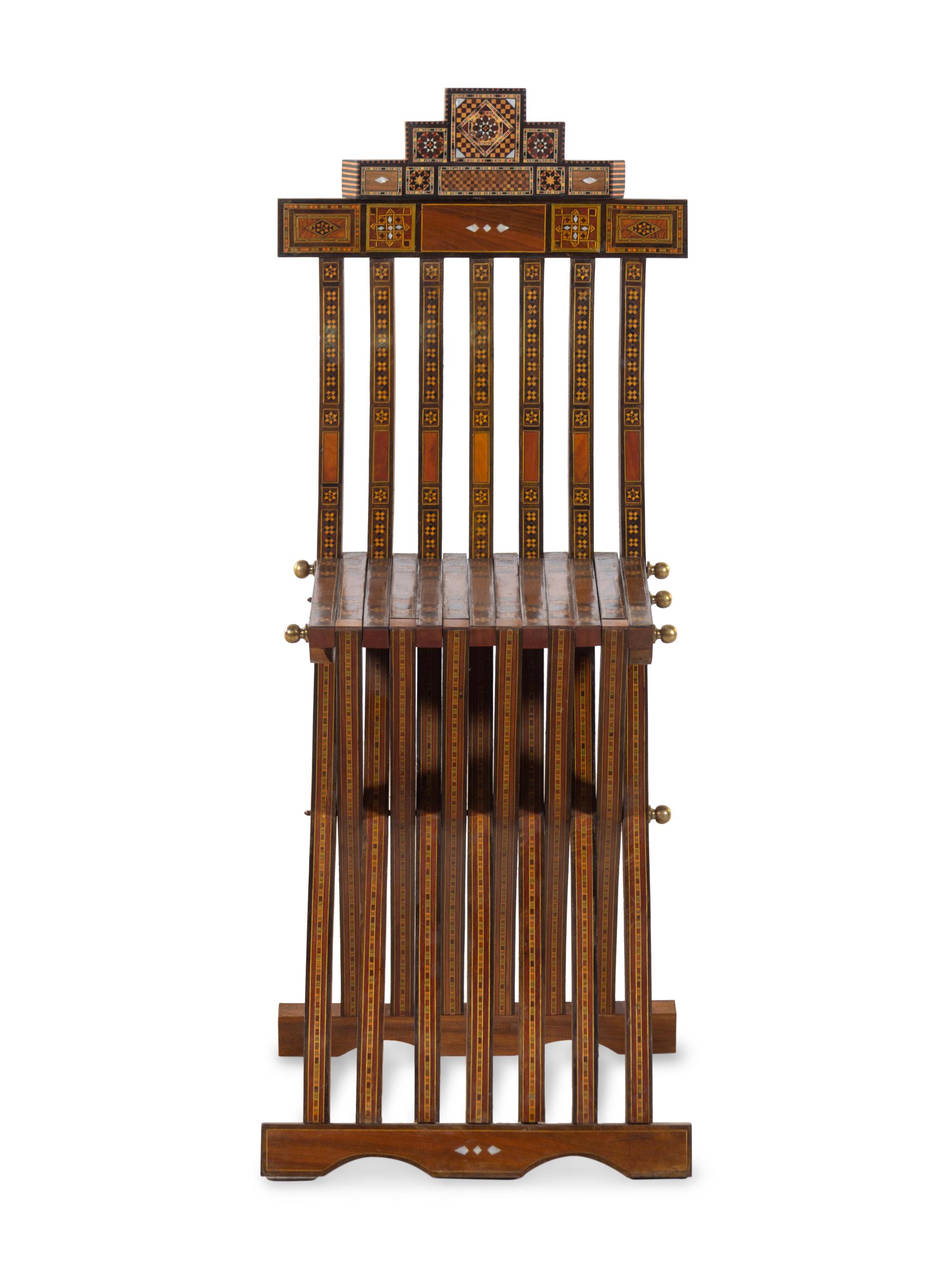 A Syrian Mosaic Inlaid and Marquetry Folding Chair