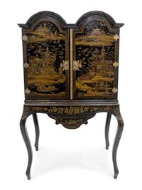 A Queen Anne Style Black-Japanned Cabinet on Stand